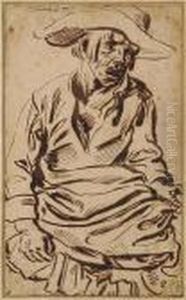 Three-quarter Length Portrait Of A Peasant With A Broad-brimmedhat