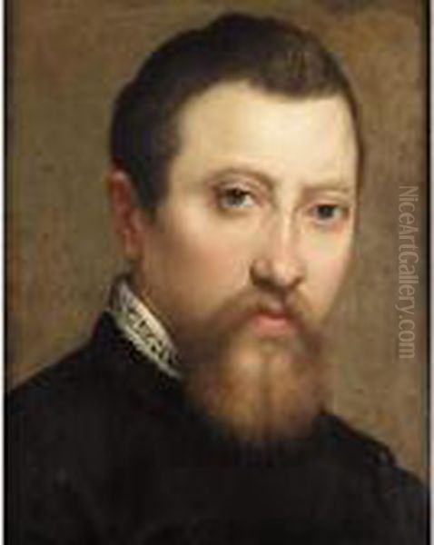 A Portrait Of A Bearded
Gentleman, Head And Shoulders, Wearing Black With A White Lace Collar - view 1