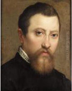 A Portrait Of A Bearded 
Gentleman, Head And Shoulders, Wearing Black With A White Lace Collar by Annibale Carracci