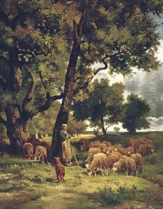 The Shepherdess and Her Flock by Charles Emile Jacque