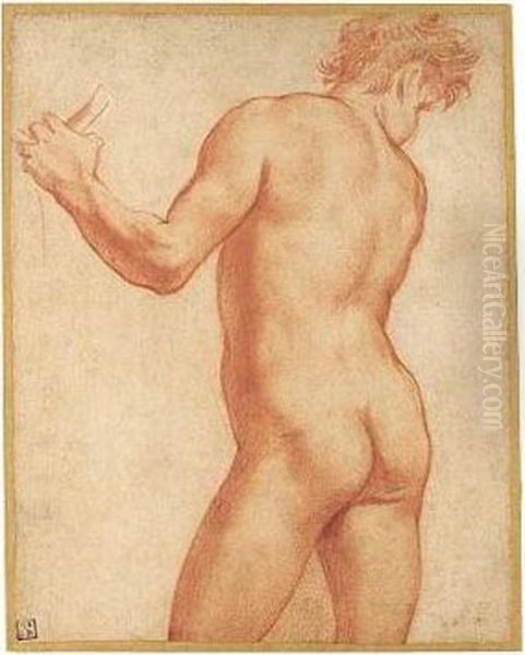 Three-quarter-length Study Of A Male Nude, Seen From Behind, Holding A Rope - view 1