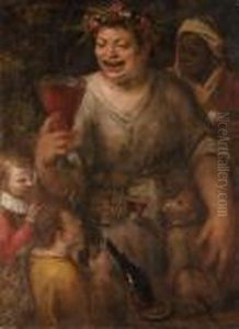 A Man As Bacchus Drinking Wine, With Two Youths, A Magpie, And Anape by Annibale Carracci