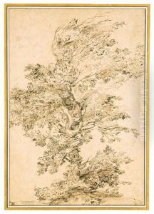 A Large Tree On A Rise
With Inscription 'carraci'
Black Chalk, Pen And Brown Ink by Annibale Carracci