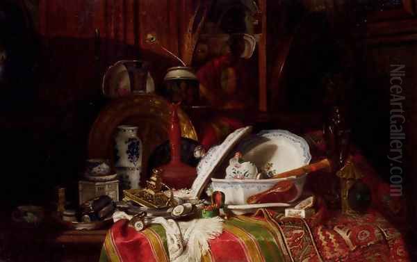 Still Life with Dishes, a Vase, a Candlestick and other Objects on a Draped Table - view 1