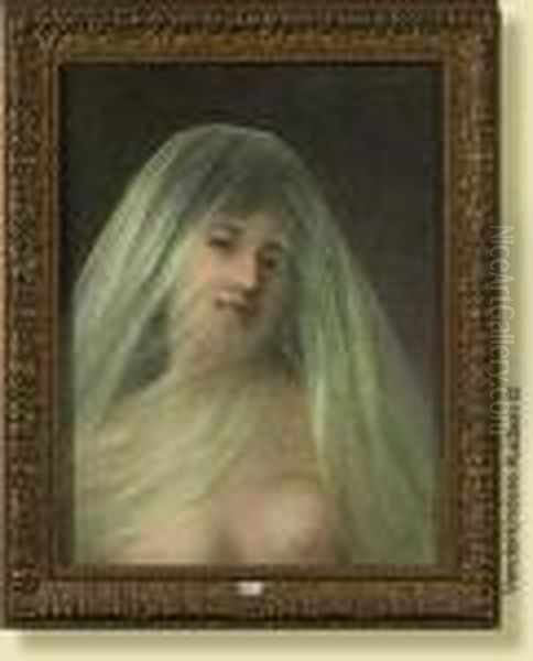 Portrait D'une Elegante Au 
Voile, Pastel Sur Papier Collesur Toile. Signe En Haut A Droite Pierre 
Carrier-belleuse Et Date1897. Ecole Francaise. Dim.: 55x46 Cm. - view 1