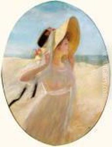 Jeune Fille Au Chapeau Sur La Plage by Pierre Carrier-Belleuse