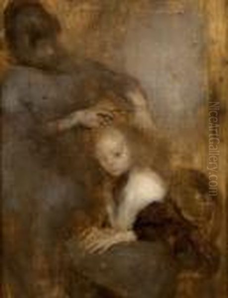 Femme Coiffant Un Enfant - view 1