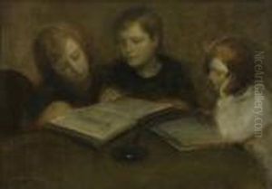 Trois Jeunes Filles Lisant by Eugene Carriere