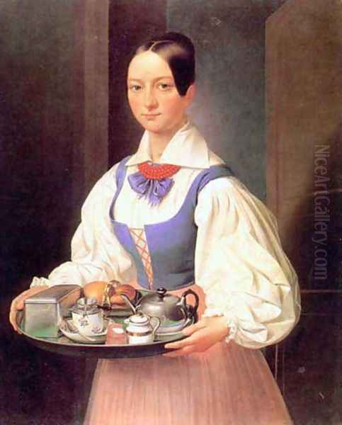 Girl with Breakfast on a Tray - view 1