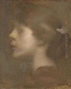 Head Of A Young Girl In Profile by Eugene Carriere