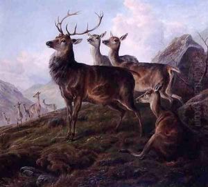 Red Deer in a Highland Landscape by Charles Jones