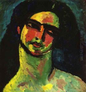 Head of An Italian Woman witih Black Hair from the Front by Alexei Jawlensky
