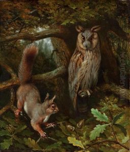 An Owl And Squirrel In An Oak Tree by Henry Barlow Carter