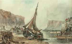 Unloading The Catch In The Harbour At Whitby by Henry Barlow Carter