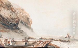 Boats Off A Rocky Coastline by Henry Barlow Carter