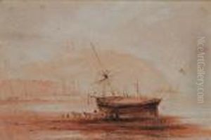 Beached Sailing Vessel At Scarborough by Henry Barlow Carter