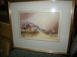 Sailingships In A Stormy Sea Watercolour 16 X 23cm by Henry Barlow Carter