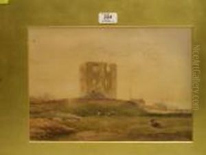 The Keep Scarborough Castle With Cattle In The Foreground by Henry Barlow Carter