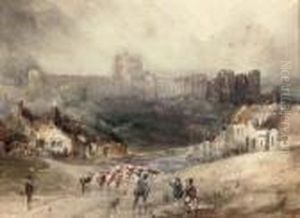 Droving Cattle Below Richmond Castle, Yorkshire by Henry Barlow Carter