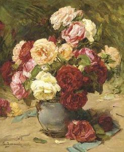 Summer roses in a vase by Georges Jeannin