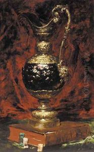A ewer and a book on a table by Georges Jeannin