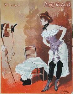 Woman being photographed in a corset, caricature for Paris Vivant, 1901 by Wely Jacques
