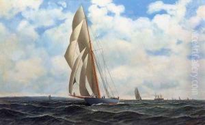 The Yacht Defender, on a Leeward Reach by Sandy Hook by Antonio Nicolo Gasparo Jacobsen