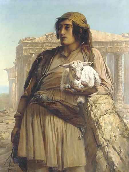 A Shepherd Boy standing before the Parthenon - view 1