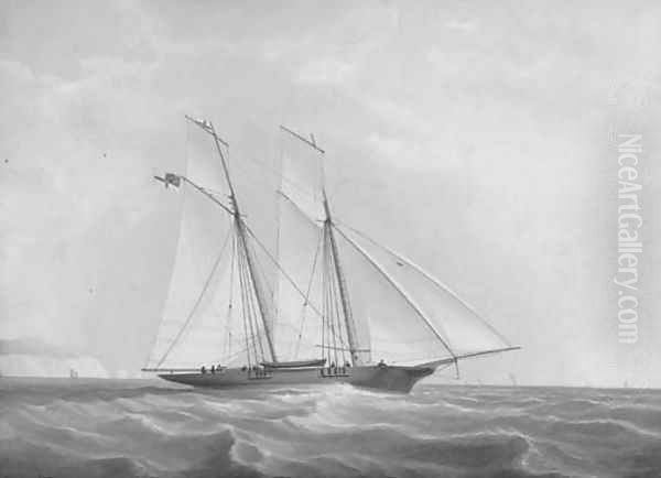 A schooner of the Royal Yacht Squadron reaching past the Needles - view 1