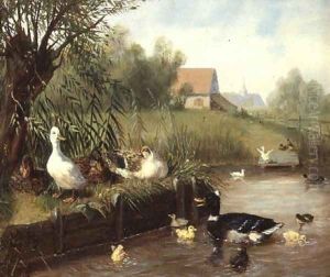 Ducks on the River Bank by Carl Jutz