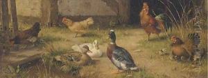 Poultry in the farmyard by Carl Jutz