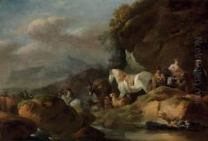 A Herder And Travelers On A Mountain Pass Near A Stream by Francesco Giuseppe Casanova