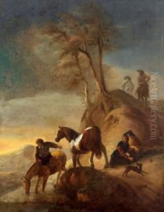 Cavalieri In Sosta A Un Abbeveratoio