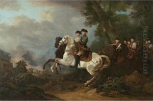 Battle Scene With The Emperor Of Russia And The Emperor Joseph Ii Of Austria by Francesco Giuseppe Casanova