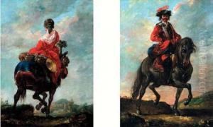 1 - "militaire A Cheval". 2 - "cantiniere En Amazone Sur Une Mule Harnachee.