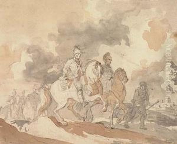 Dragoons On A Road With A Town In The Distance - view 1
