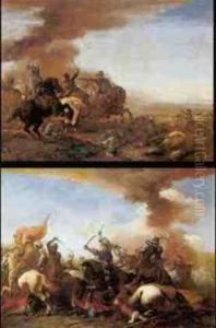 Battle Scenes: A Pair Of Paintings by Francesco Giuseppe Casanova