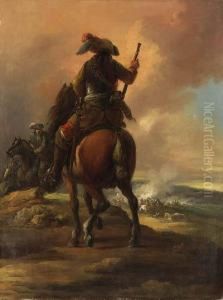 Cavalrymen On A Bluff Above A Battle by Francesco Giuseppe Casanova
