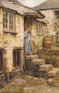 The cottage door, St. Ives, Cornwall by Henry James Johnstone