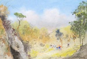 Paesaggio Con Pini E Figure by Giuseppe Casciaro