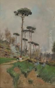 Landscapes Pines, Figures On A Country Road Landscapes Pines, Figures On A Country Road