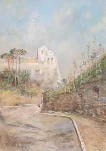 Landscape With A Church Looking Towardscapri by Giuseppe Casciaro