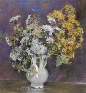 Vaso Di Fiori Bianchi E Gialli