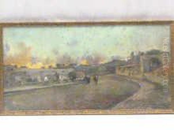 Village Scene With Burning Hillside Beyond ( Some Foxing ) - view 1