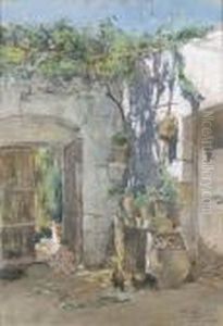 Sulla Porta Del Cortile by Giuseppe Casciaro