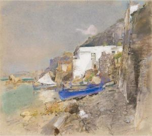 Barche Blu Sulla Spiaggia by Giuseppe Casciaro