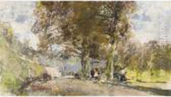 Strada Alberata Con Figure - view 1