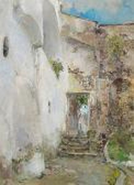 A View Of A Mediterranean Courtyard; Also A Landscape With A Woman Foraging (2) - view 1