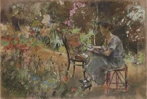Napoli, Villa Casciaro, La Sorella Dell'artista Al Cavalletto by Giuseppe Casciaro