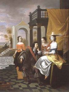 A gentleman paying court by Hieronymus Janssens